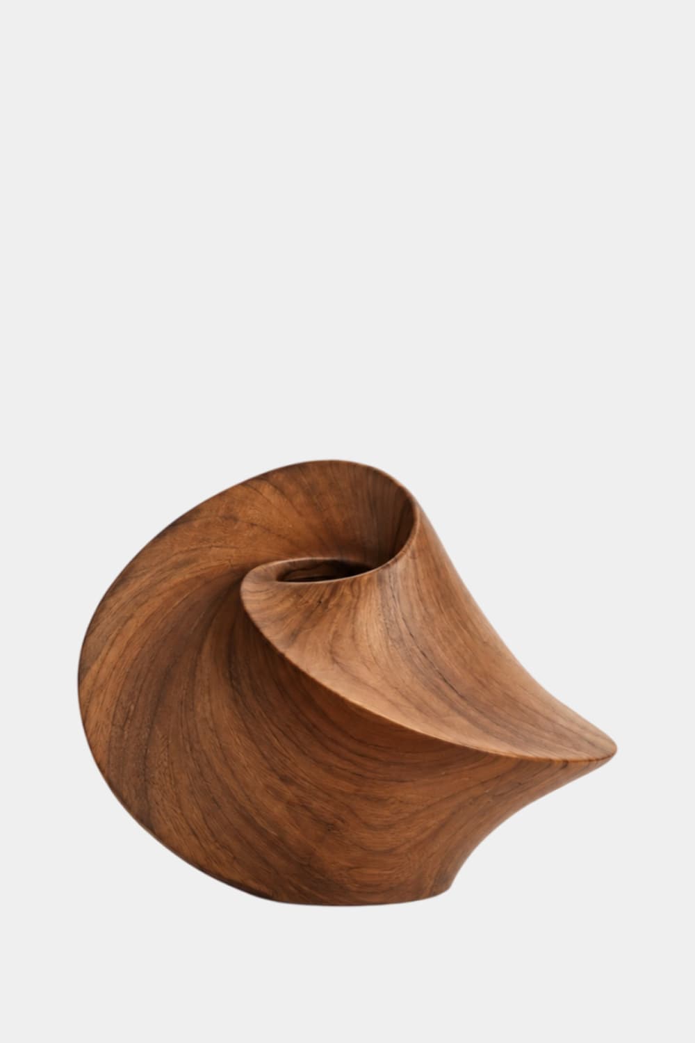 Sculptural Swirling Wooden Vase | Modern Helical Shell Vessel Tabletop Decor