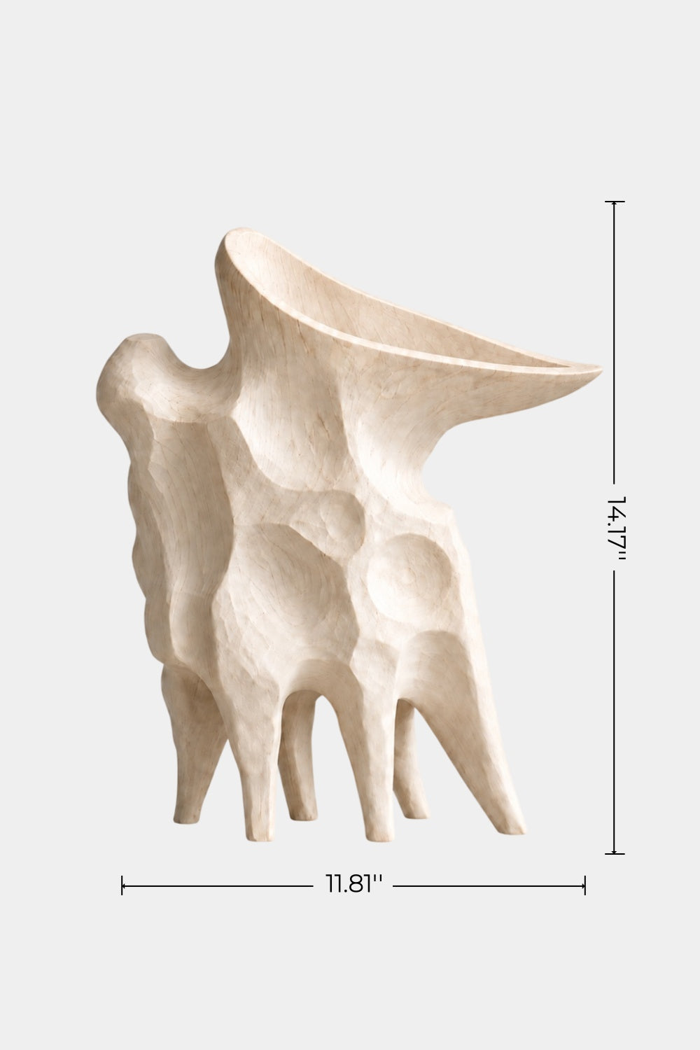 Hand Carved Light Wood Vase Sculpture | Abstract Asymmetrical Vessel Home Decor