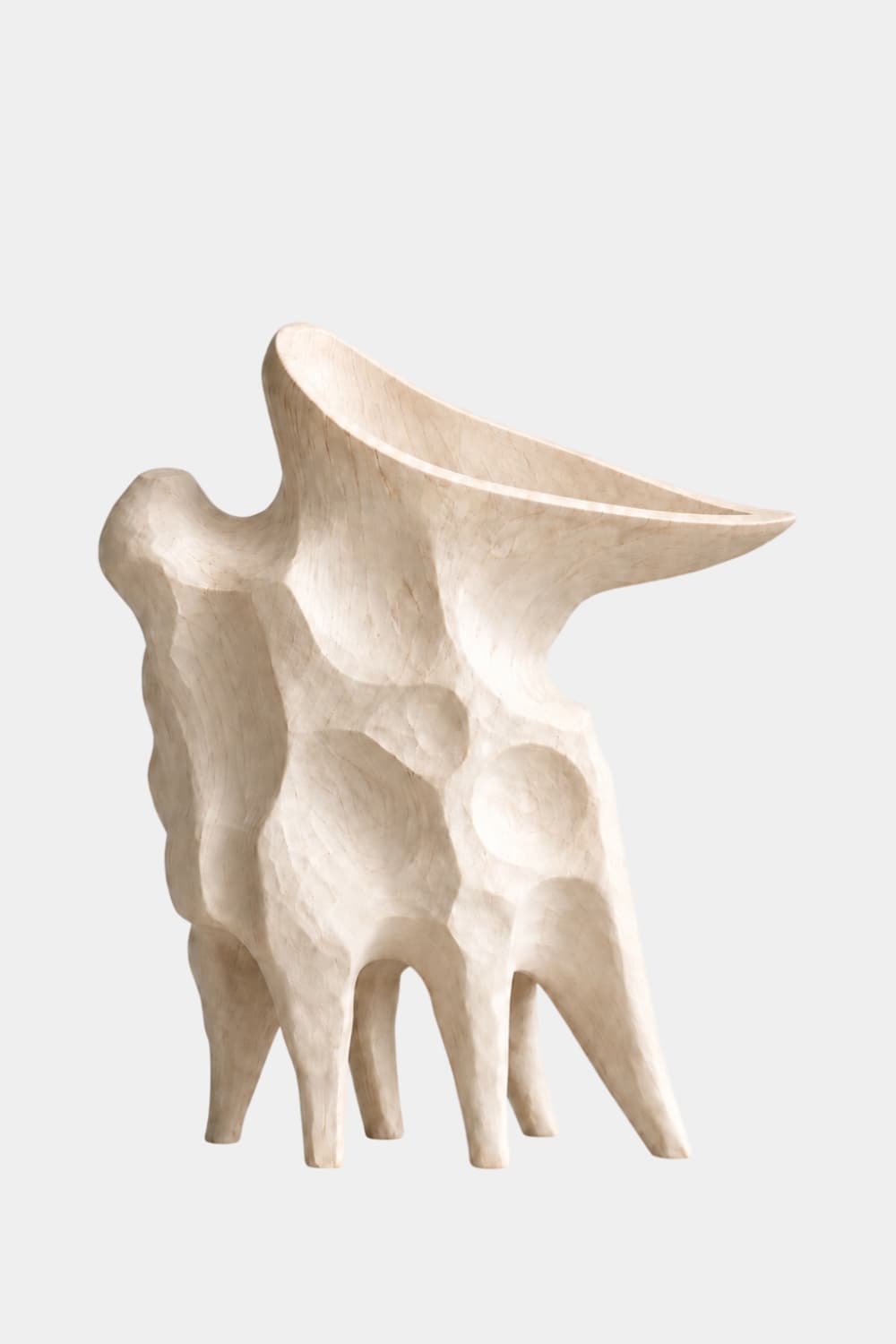 Hand Carved Light Wood Vase Sculpture | Abstract Asymmetrical Vessel Home Decor
