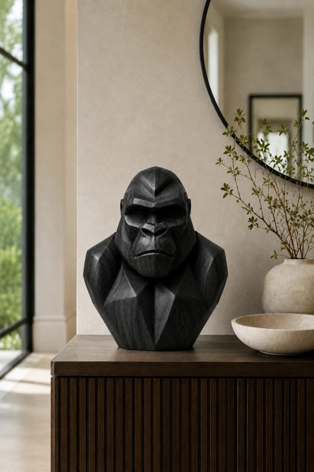 Faceted Wood Gorilla Bust | Bold Geometric Office Decor Unique Gift Idea