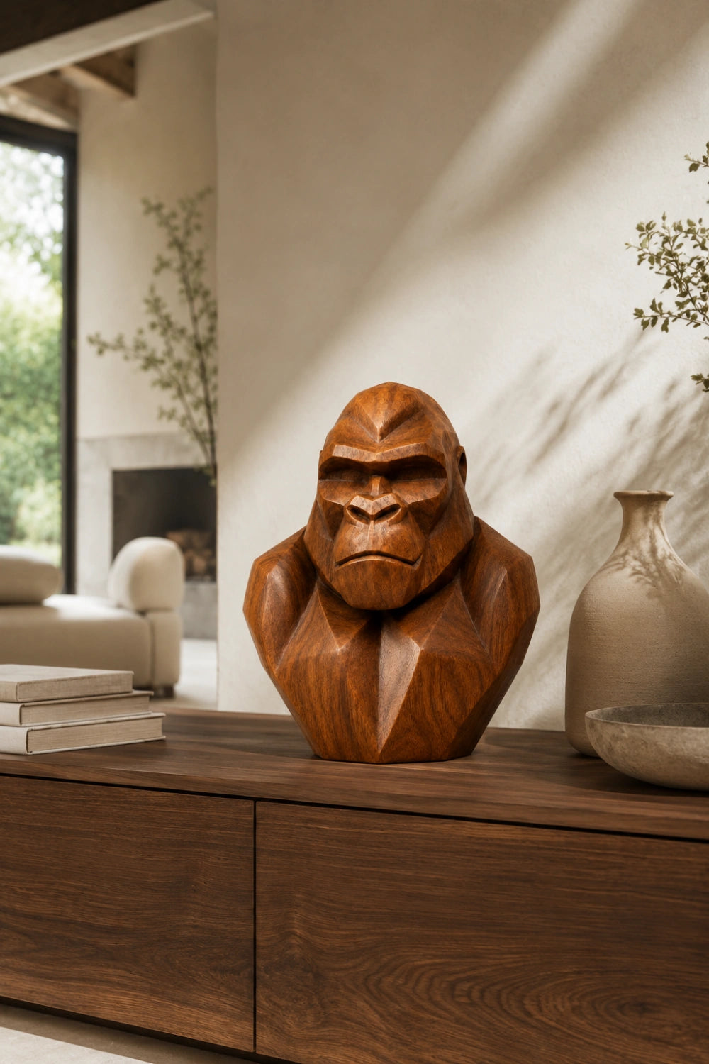 Faceted Wood Gorilla Bust | Bold Geometric Office Decor Unique Gift Idea