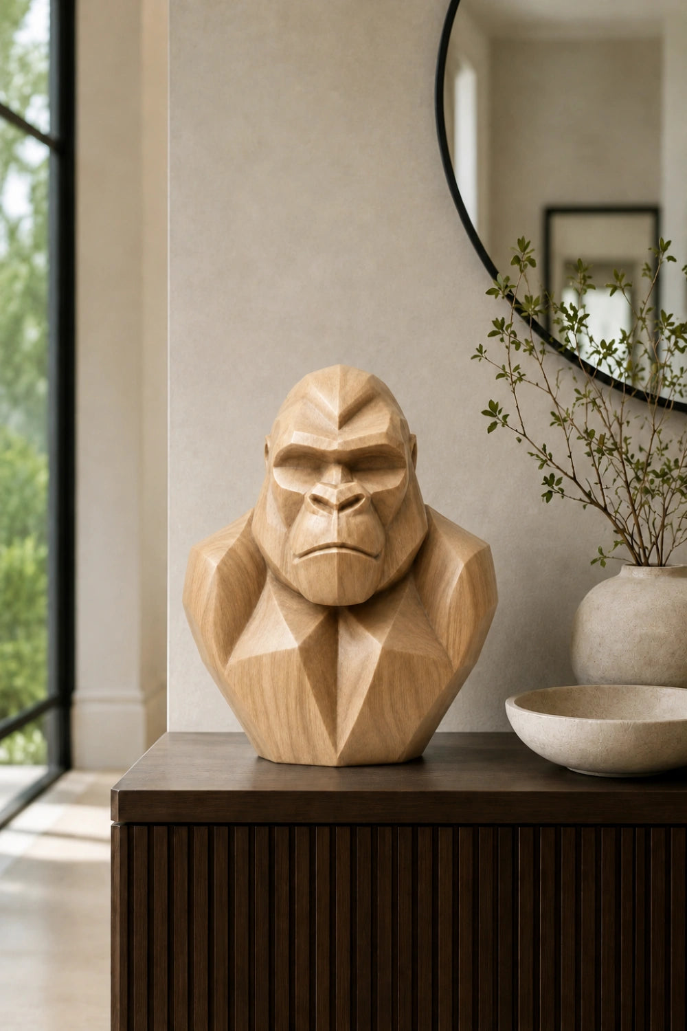Faceted Wood Gorilla Bust | Bold Geometric Office Decor Unique Gift Idea
