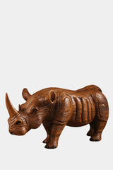 Rhino Wood Carving Hand Carving Wooden Art  Wood Sculpture Animal Crafts Wooden Rhino Statue