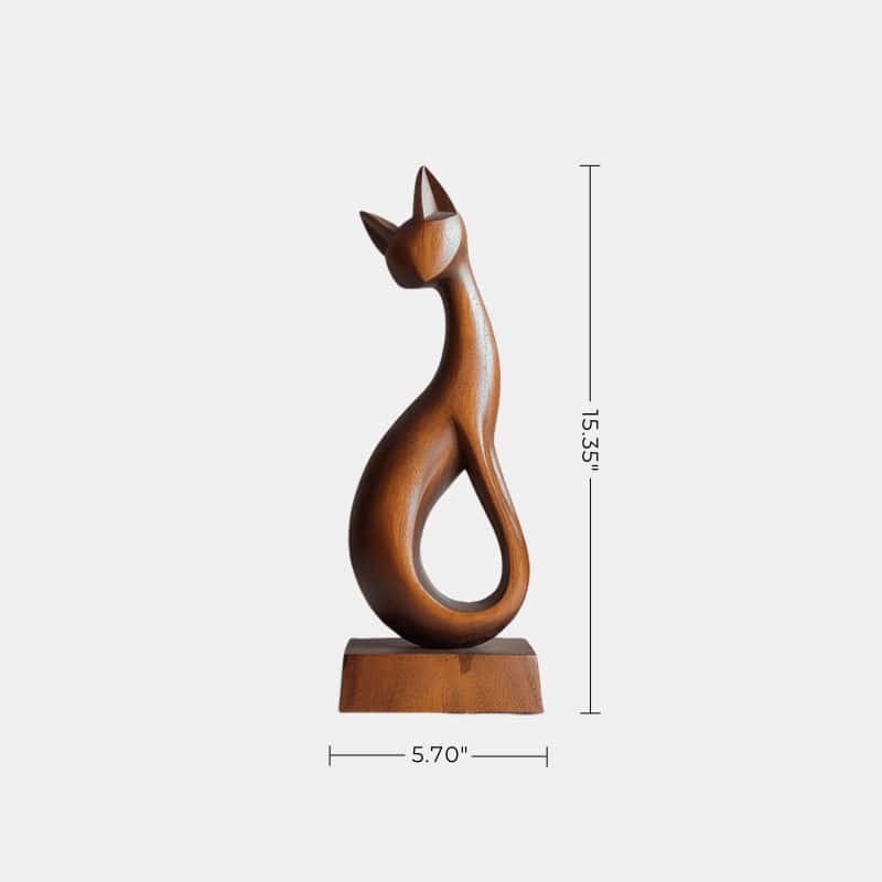 Wooden Carved Animals Wooden Cat Statue Wood Cat Sculpture Decorative