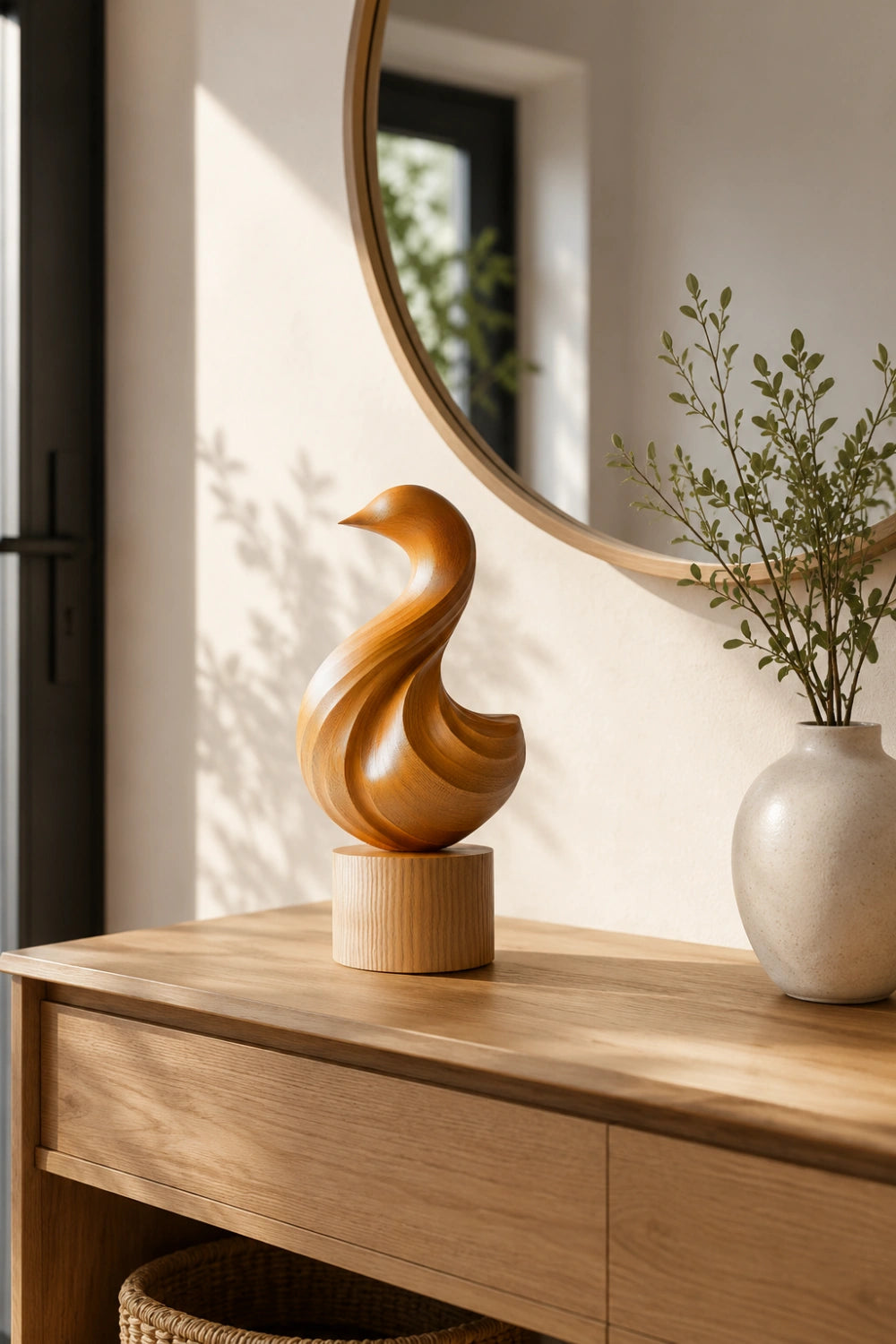Fluid Abstract Wood Bird Sculpture | Modern Biomorphic Decor & Elegant Gift