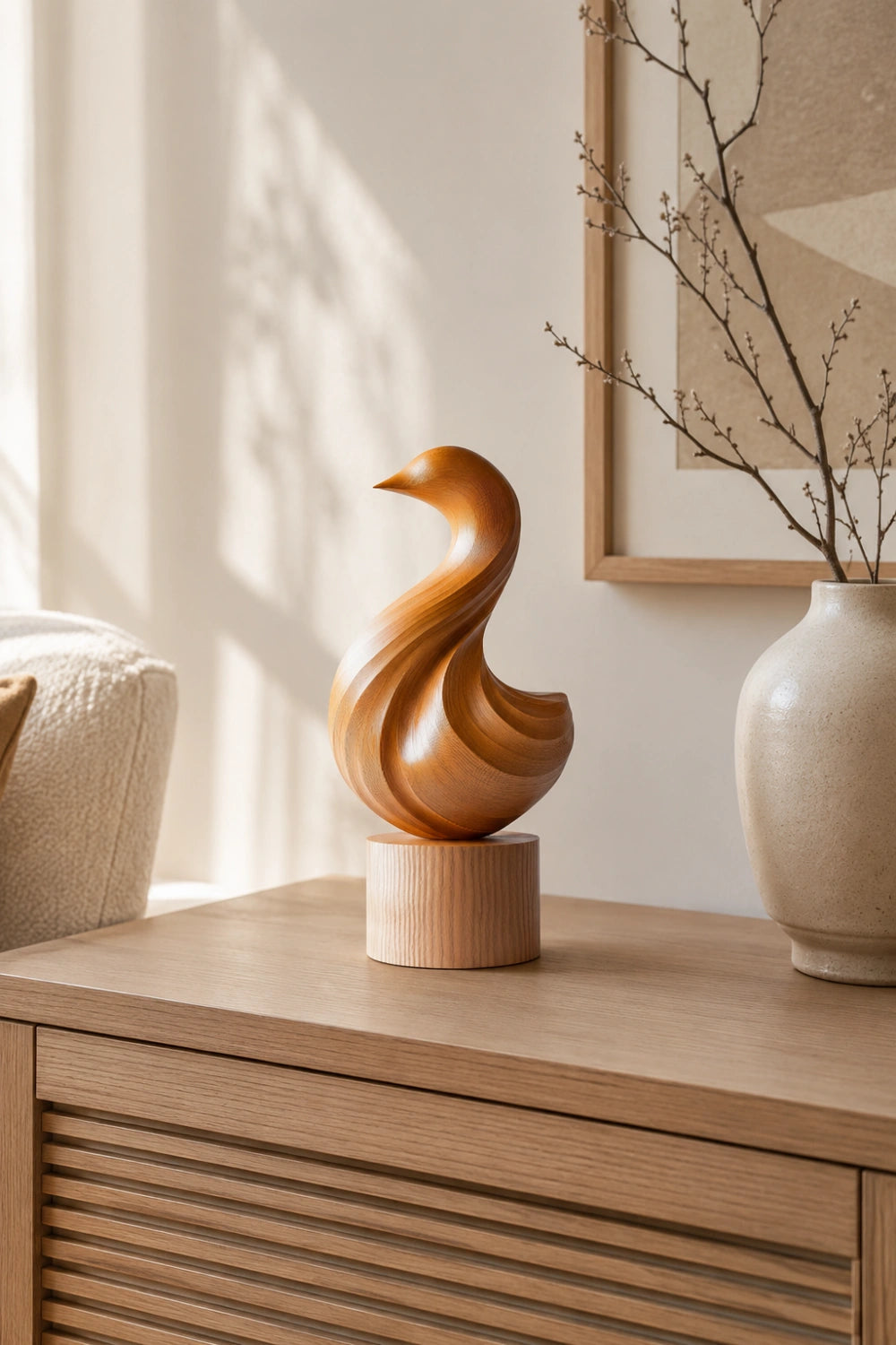 Fluid Abstract Wood Bird Sculpture | Modern Biomorphic Decor & Elegant Gift