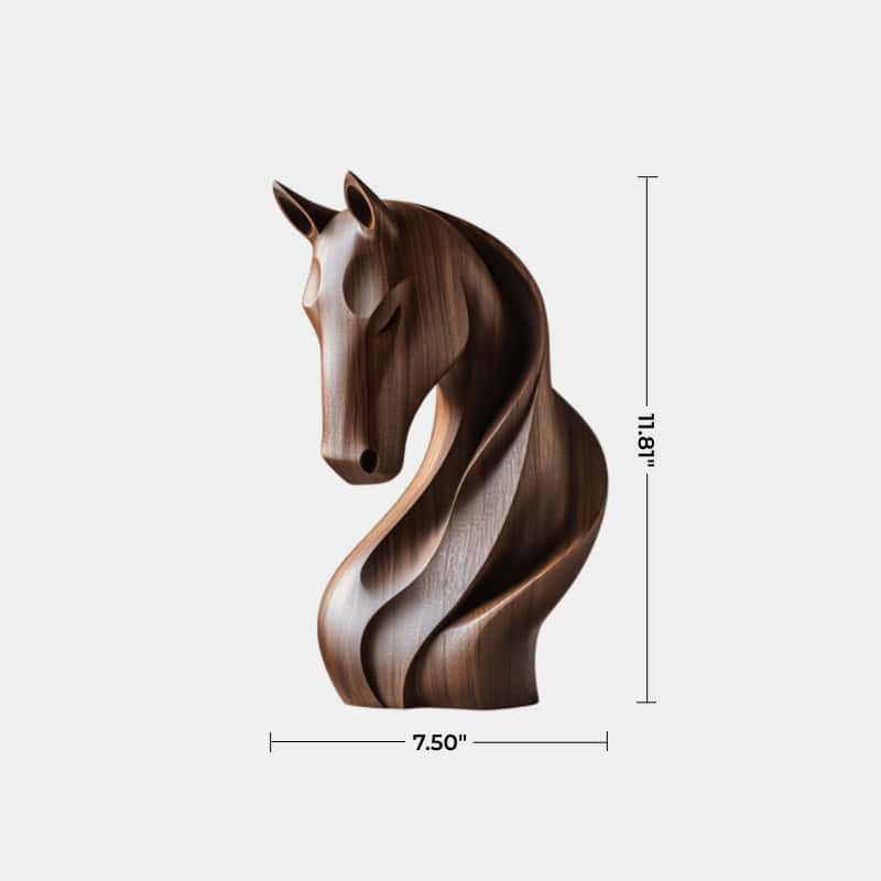 Modern Abstract Wood Horse Statue Handcrafted Walnut Wooden Sculpture