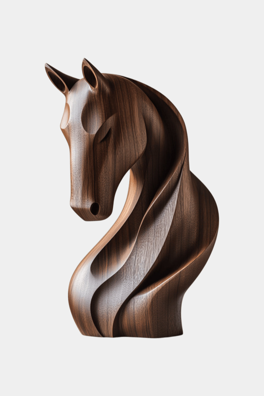 Modern Abstract Wood Horse Statue Handcrafted Walnut Wooden Sculpture
