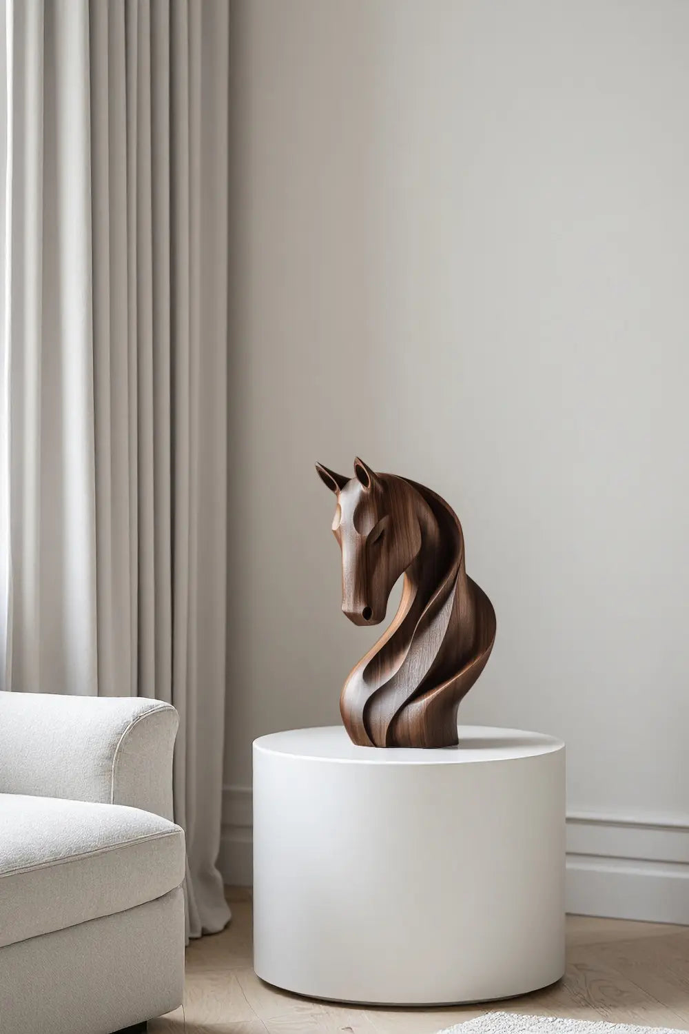Modern Abstract Wood Horse Statue Handcrafted Walnut Wooden Sculpture
