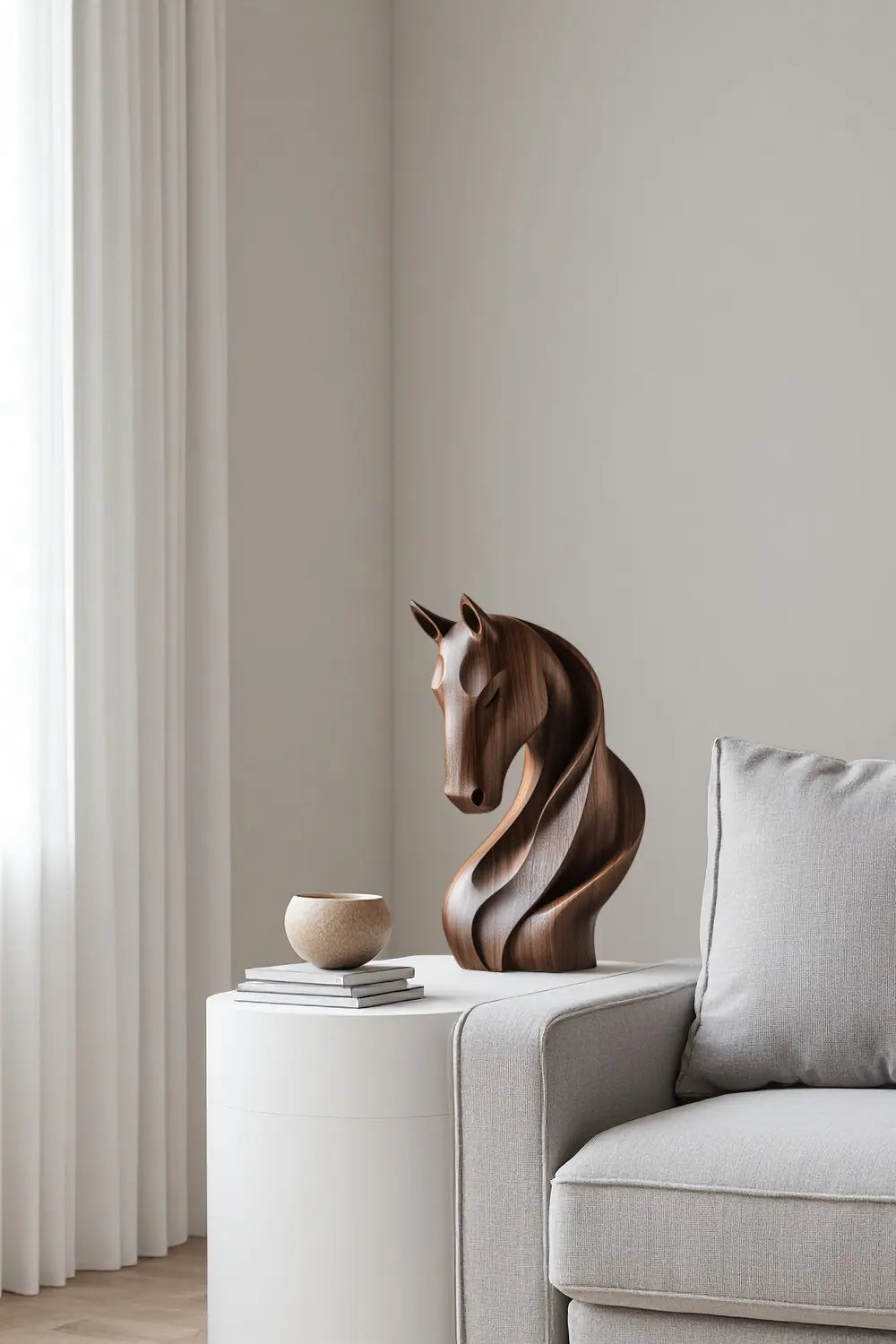 Modern Abstract Wood Horse Statue Handcrafted Walnut Wooden Sculpture