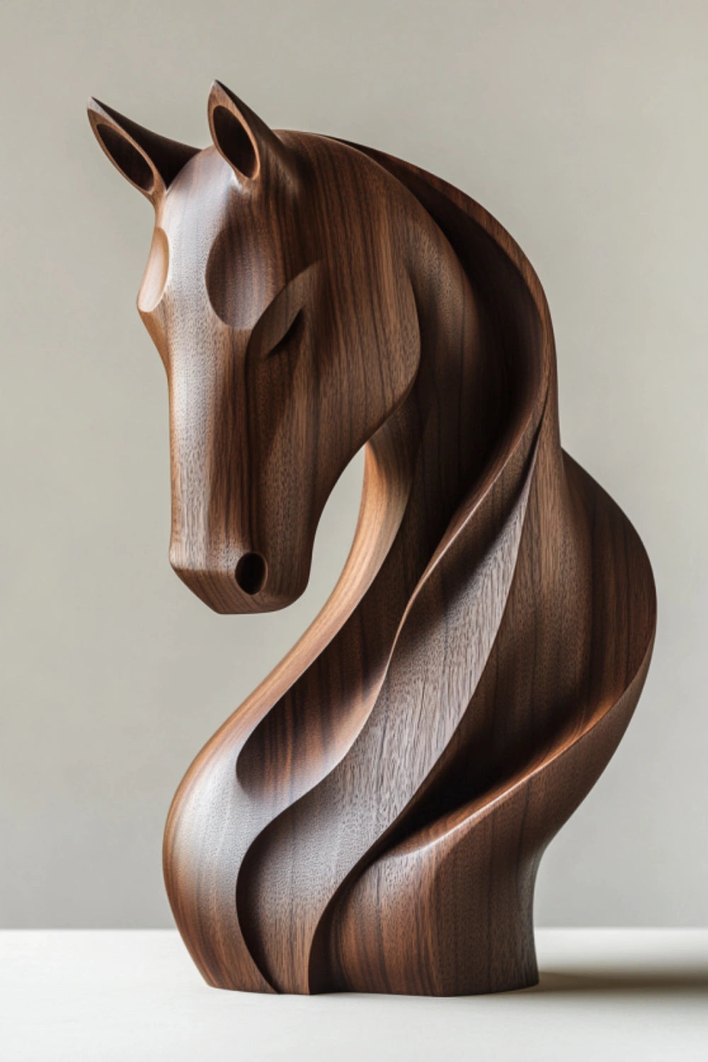 Modern Abstract Wood Horse Statue Handcrafted Walnut Wooden Sculpture