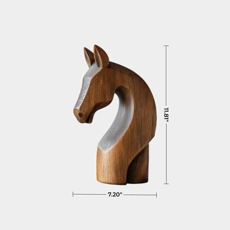 Modern Abstract Wood Horse Head Statue Handcrafted Animal Sculpture Decor