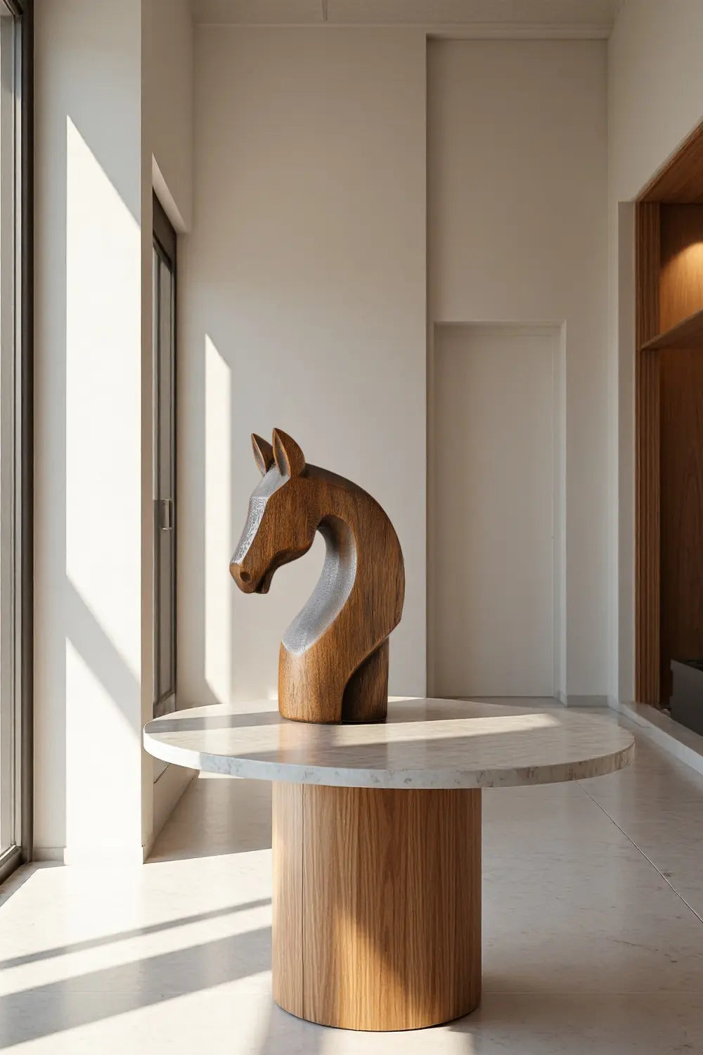 Modern Abstract Wood Horse Head Statue Handcrafted Animal Sculpture Decor
