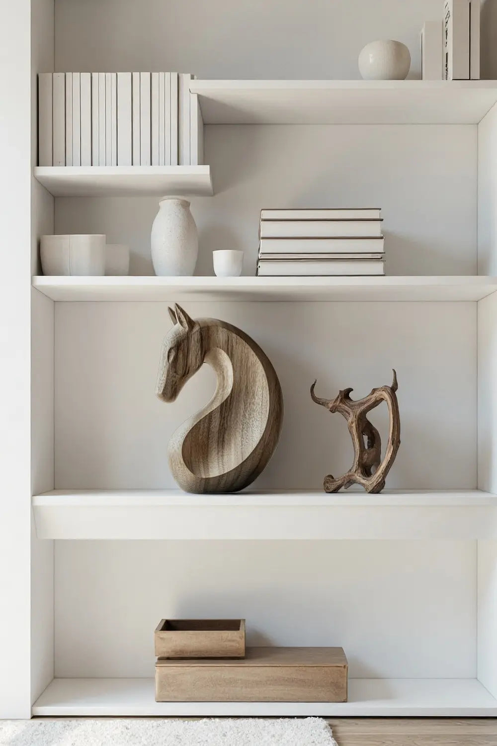 Modern Abstract Wood Horse Head Statue Handcrafted Animal Sculpture Decor