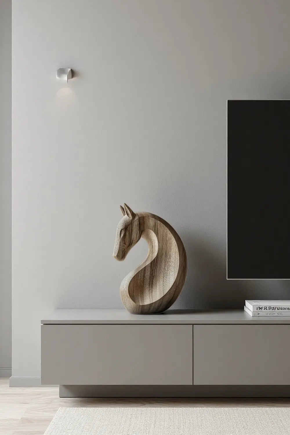 Modern Abstract Wood Horse Head Statue Handcrafted Animal Sculpture Decor