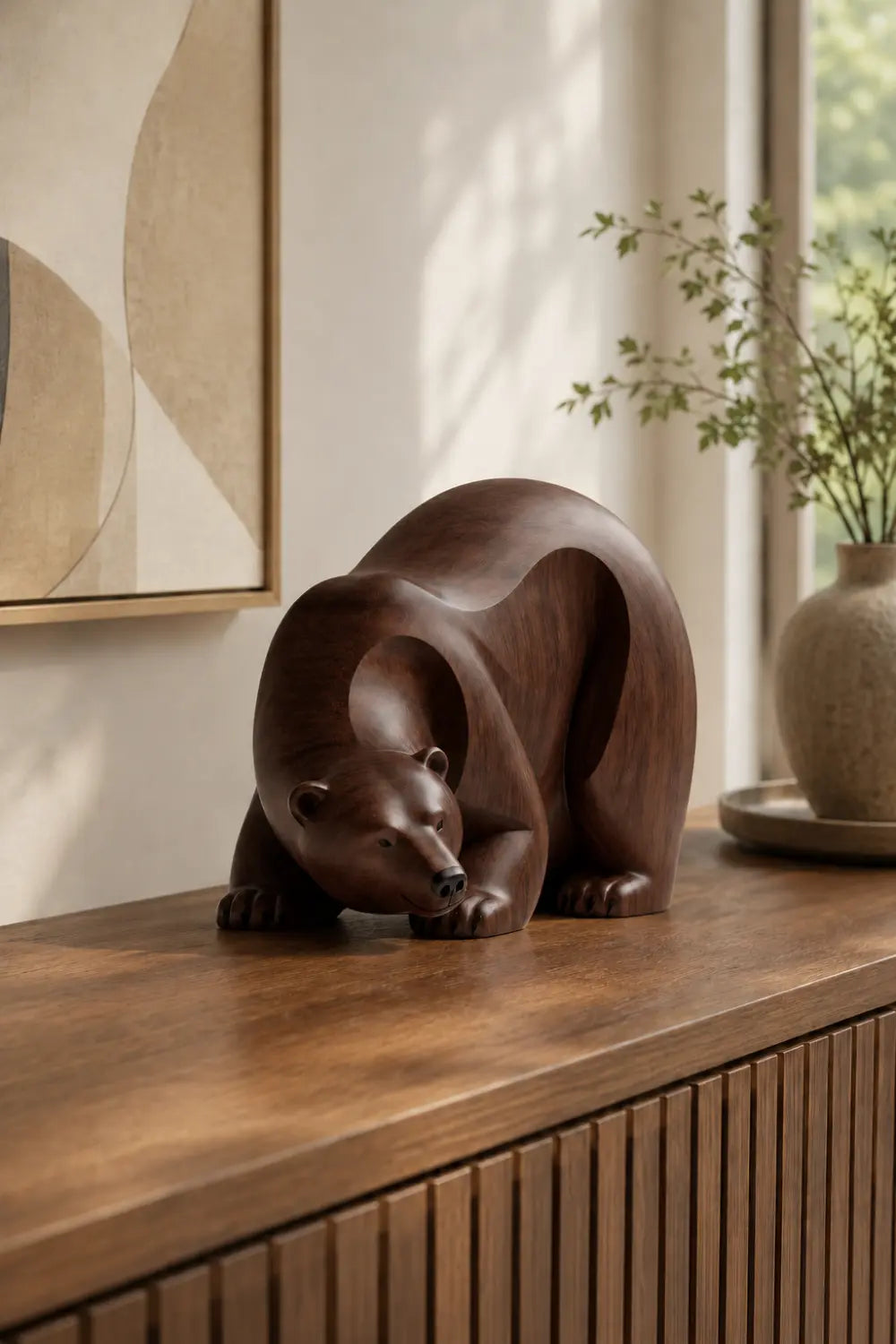 Handcrafted Abstract Wood Bear | Organic Modern Table Decor Nature Lover Gift