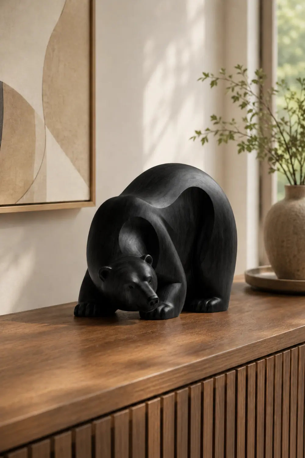 Handcrafted Abstract Wood Bear | Organic Modern Table Decor Nature Lover Gift