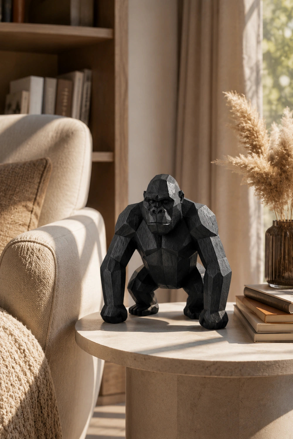 Hand-Carved Geometric Gorilla Wood Sculpture Modern Abstract Animal Art For Home Decor