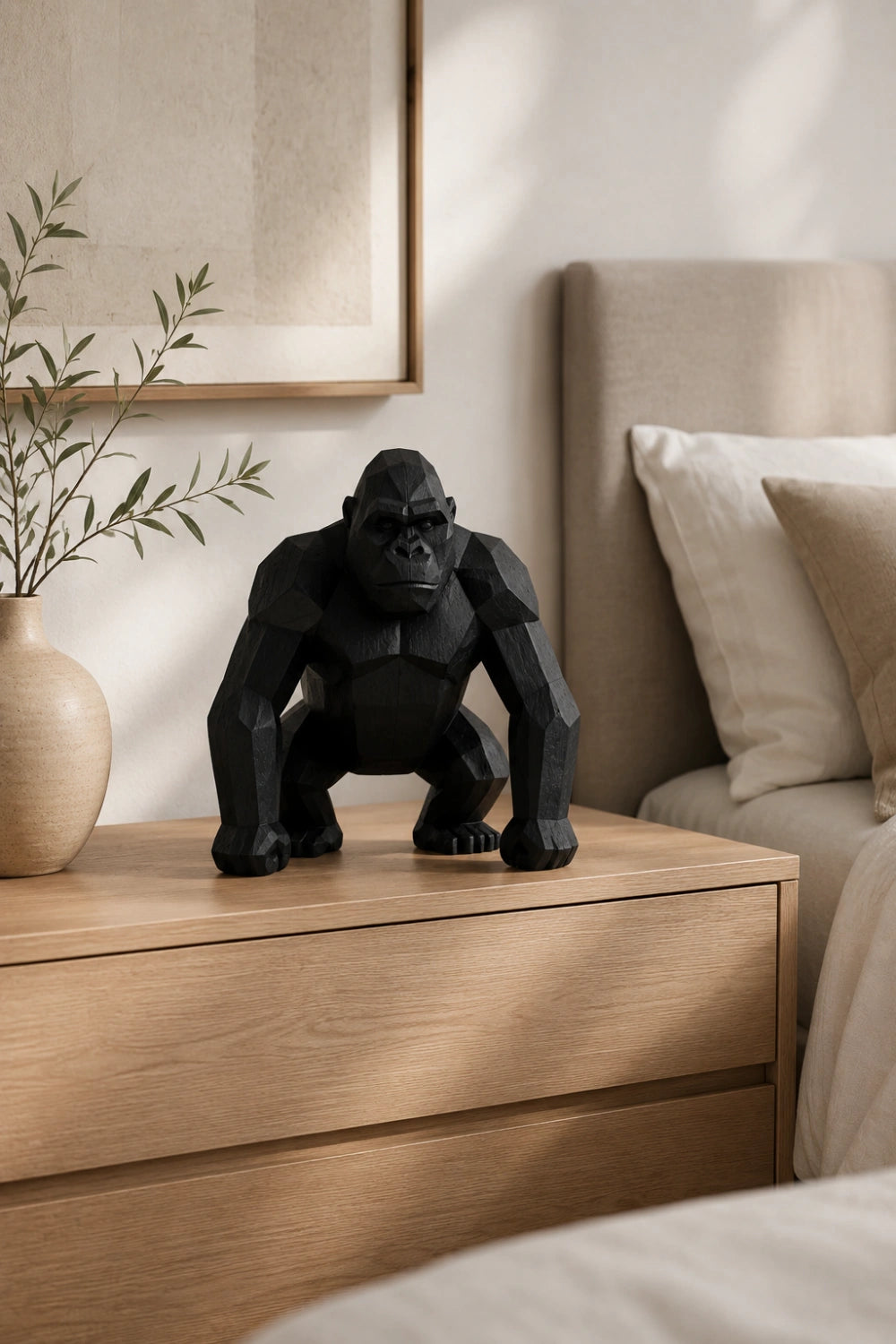 Hand-Carved Geometric Gorilla Wood Sculpture Modern Abstract Animal Art For Home Decor