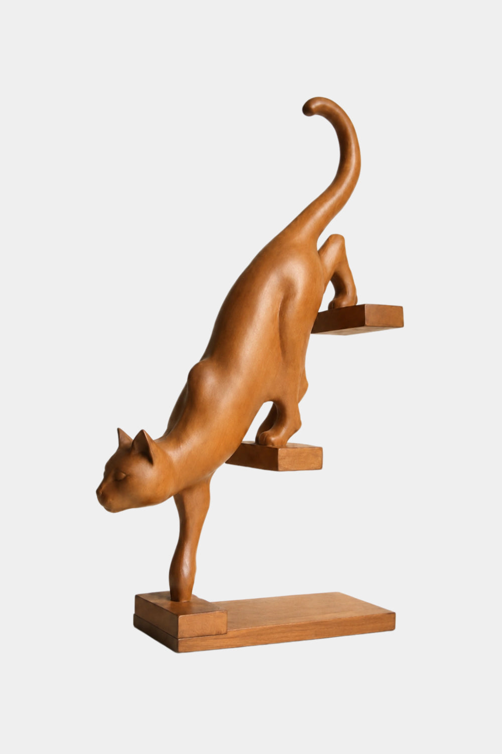 Hand-Carved Wooden Cat Sculpture Modern Abstract Animal Art For Home Decor