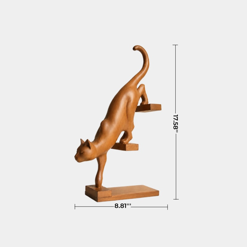 Hand-Carved Wooden Cat Sculpture Modern Abstract Animal Art For Home Decor