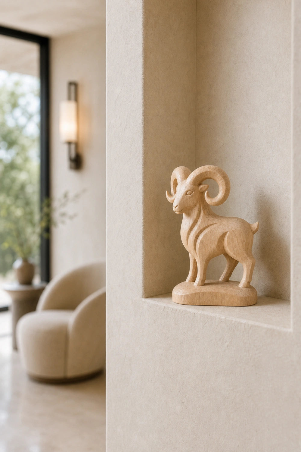Hand-Carved Wooden Ram Sculpture Abstract Animal Art For Modern Home Decor