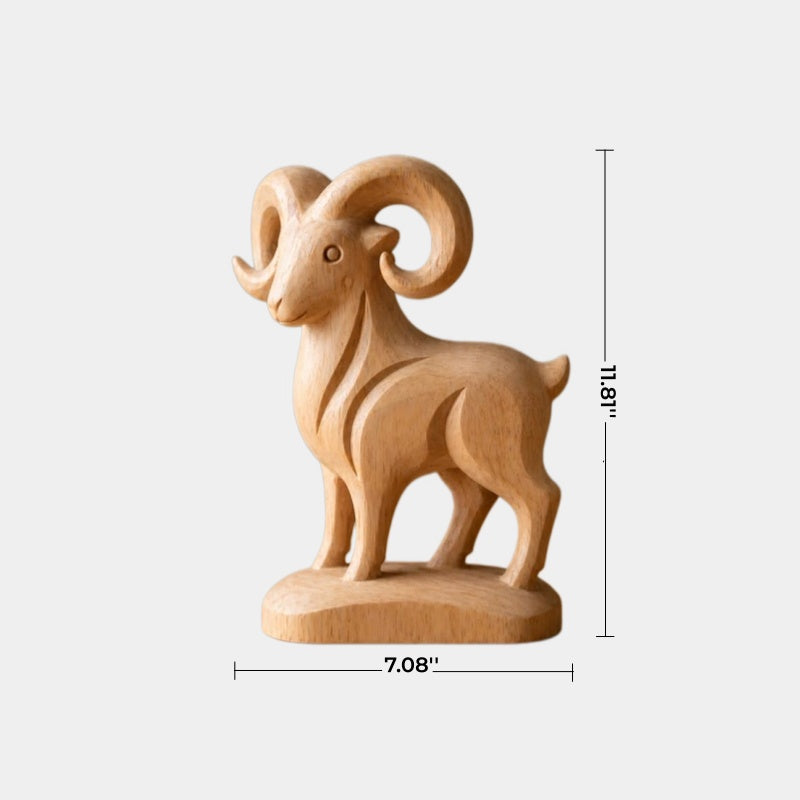 Hand-Carved Wooden Ram Sculpture Abstract Animal Art For Modern Home Decor