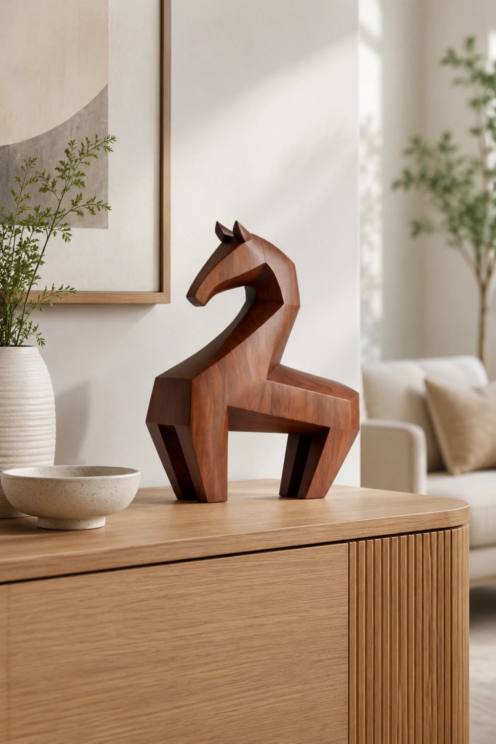 Handmade Abstract Wooden Horse Sculpture For Modern Home Decor