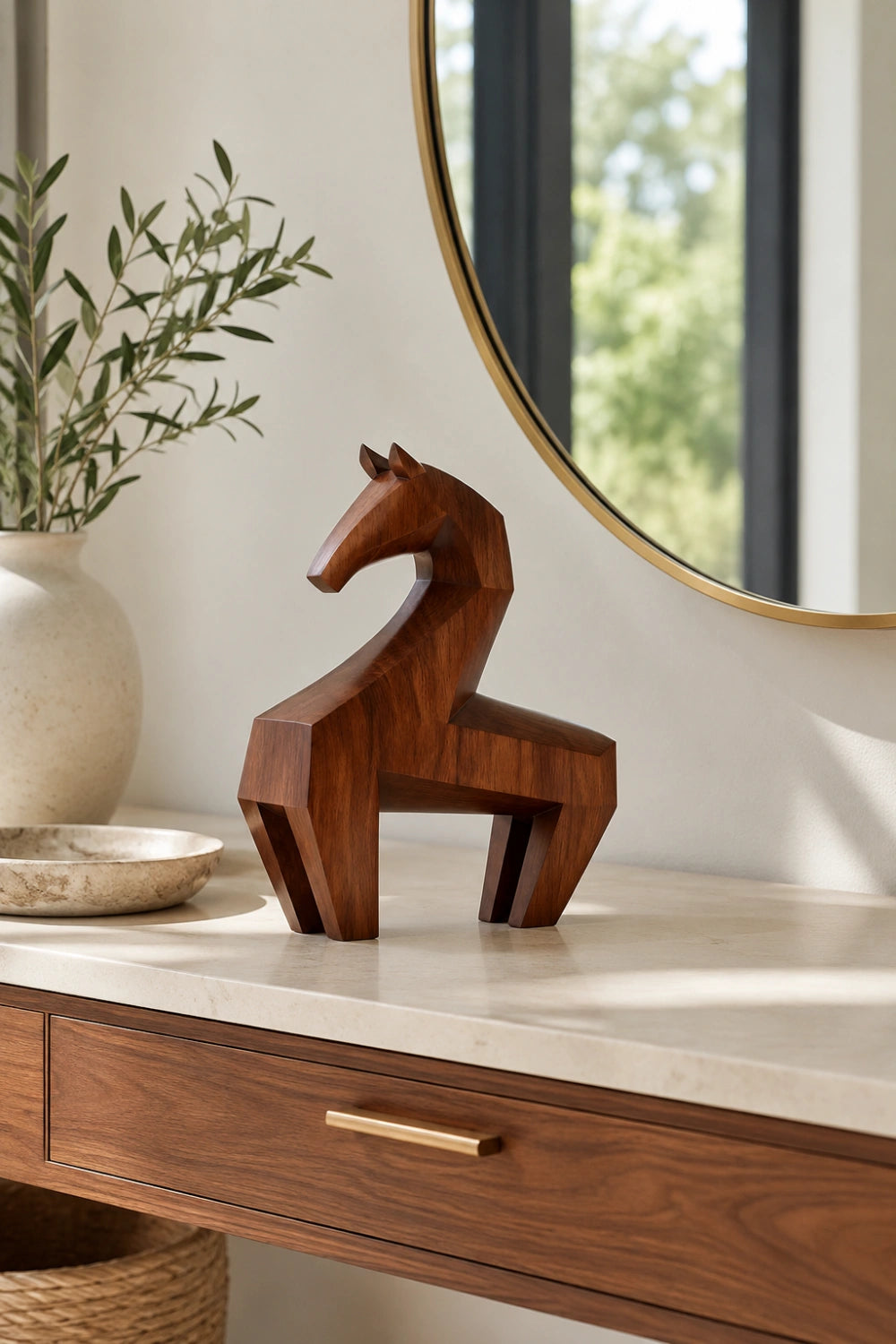 Handmade Abstract Wooden Horse Sculpture For Modern Home Decor