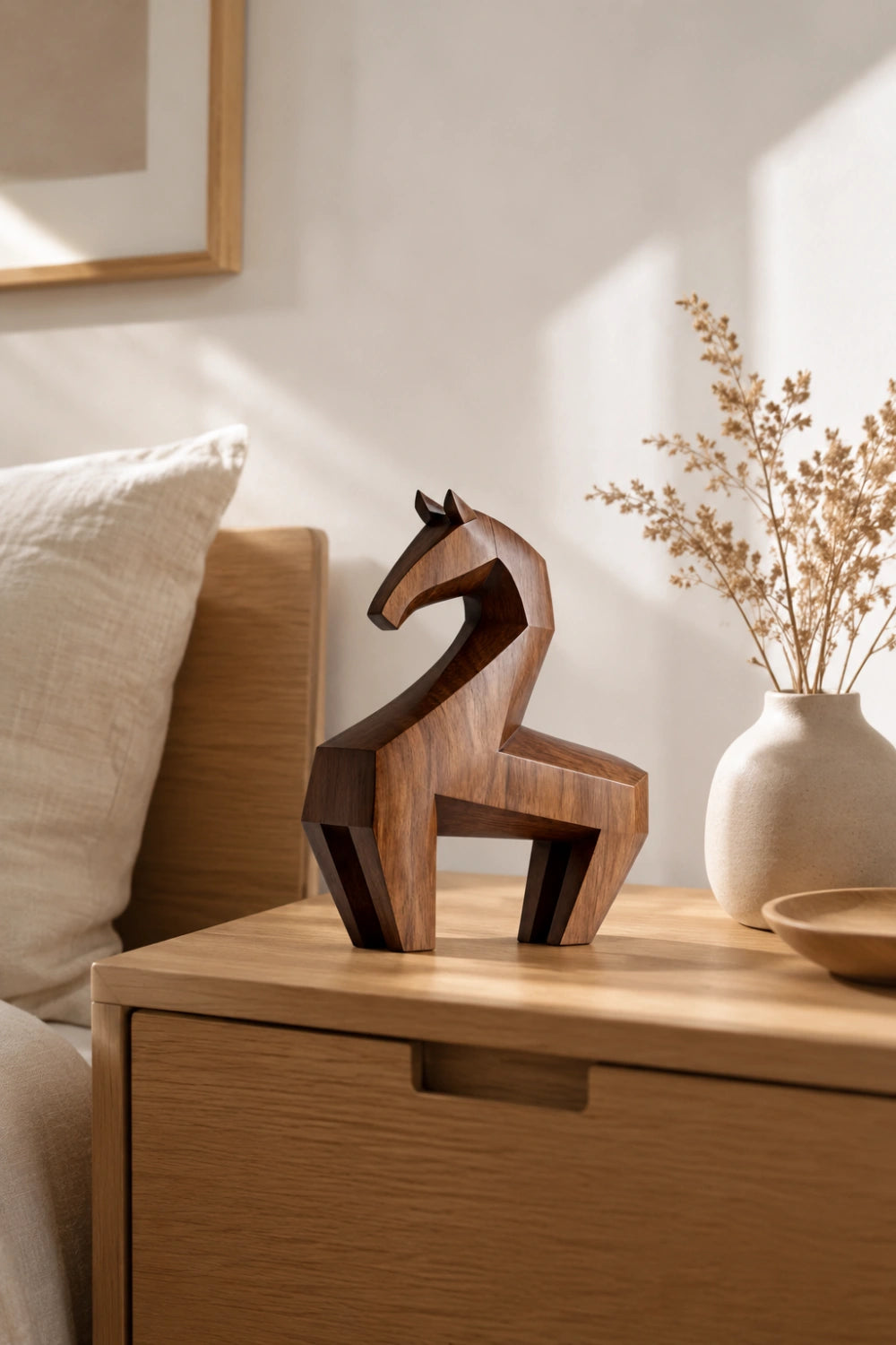 Handmade Abstract Wooden Horse Sculpture For Modern Home Decor