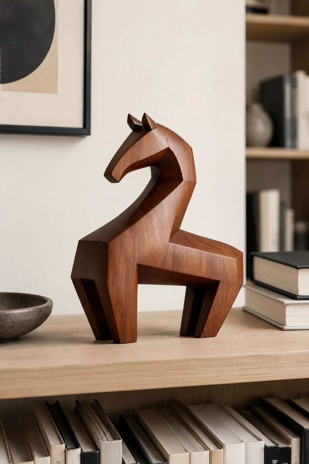 Handmade Abstract Wooden Horse Sculpture For Modern Home Decor