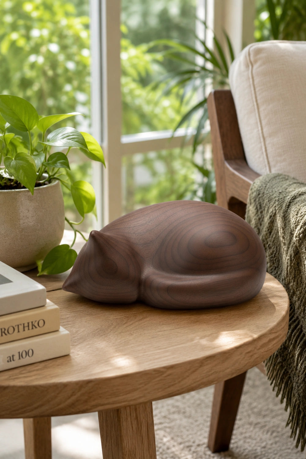 Minimalist Wood Cat Sculpture | Abstract Sleeping Figurine Decor