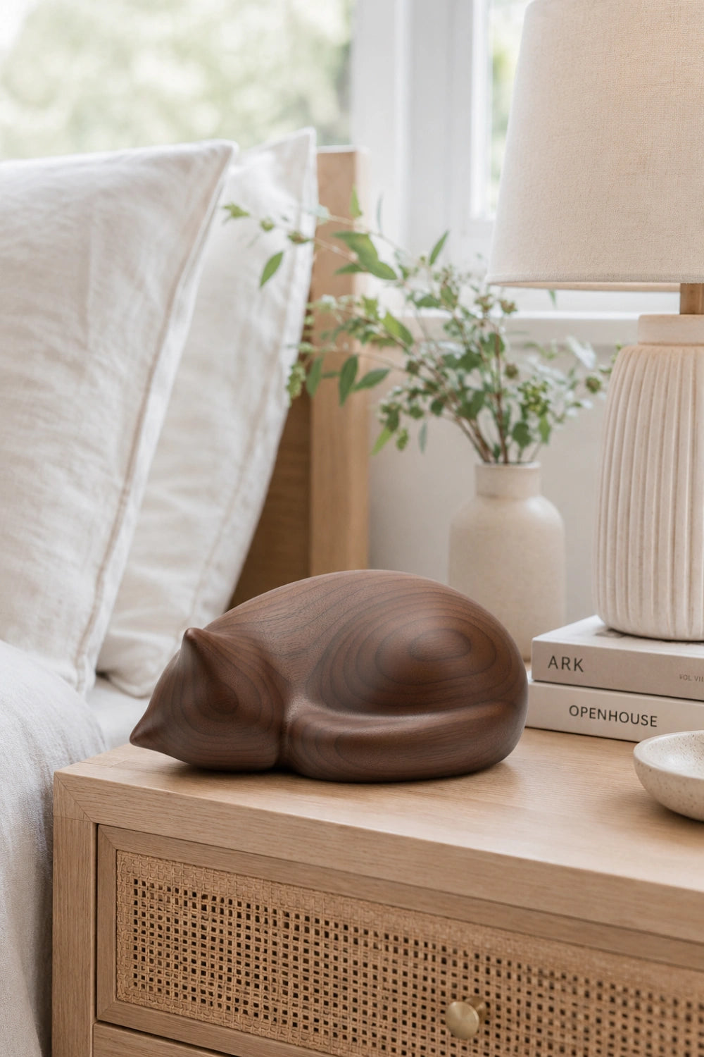 Minimalist Wood Cat Sculpture | Abstract Sleeping Figurine Decor