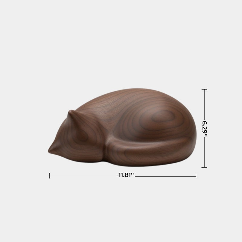 Minimalist Wood Cat Sculpture | Abstract Sleeping Figurine Decor