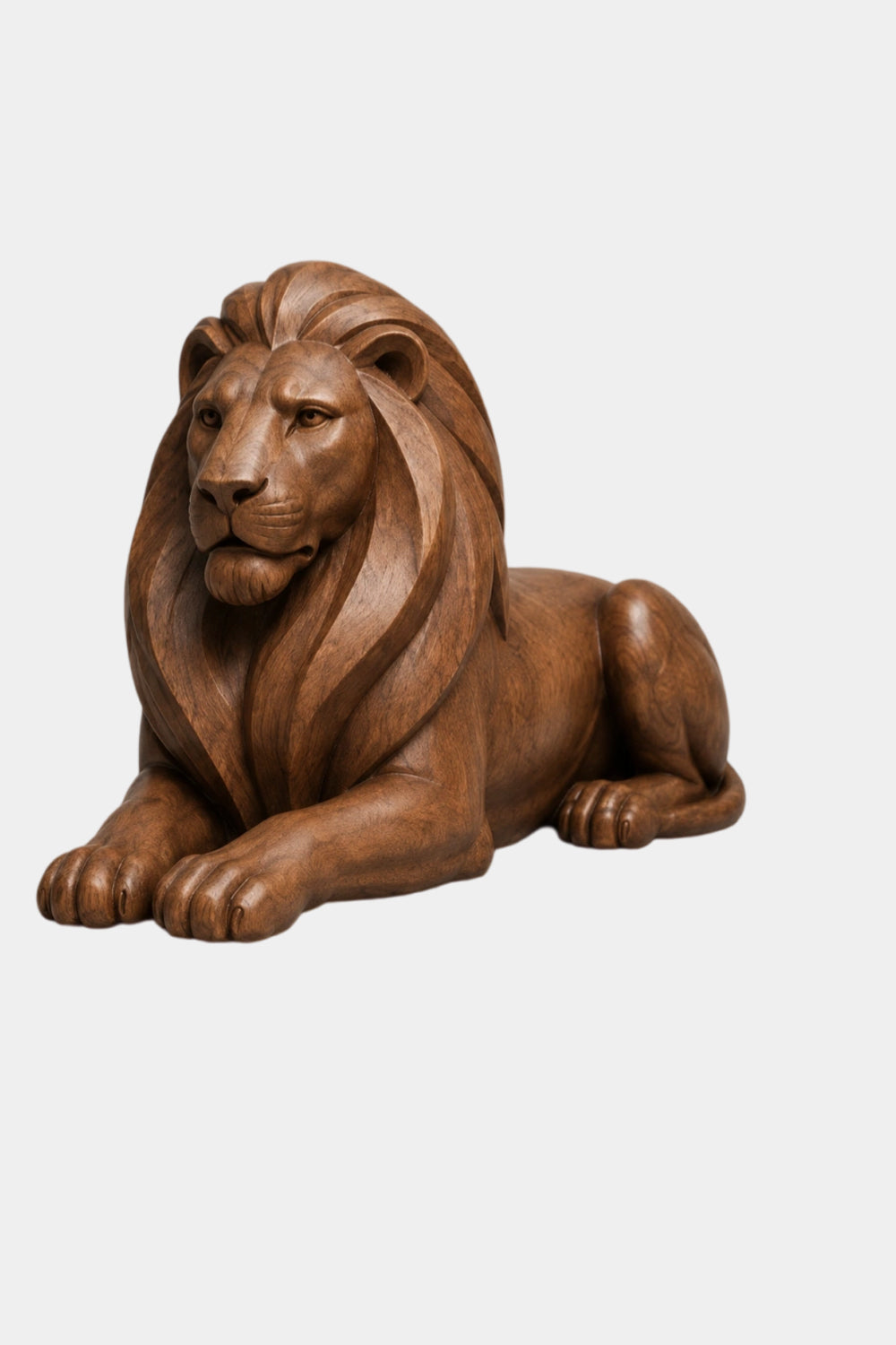Artisanal Handcarved Wooden Lion | Majestic Lying Sculpture