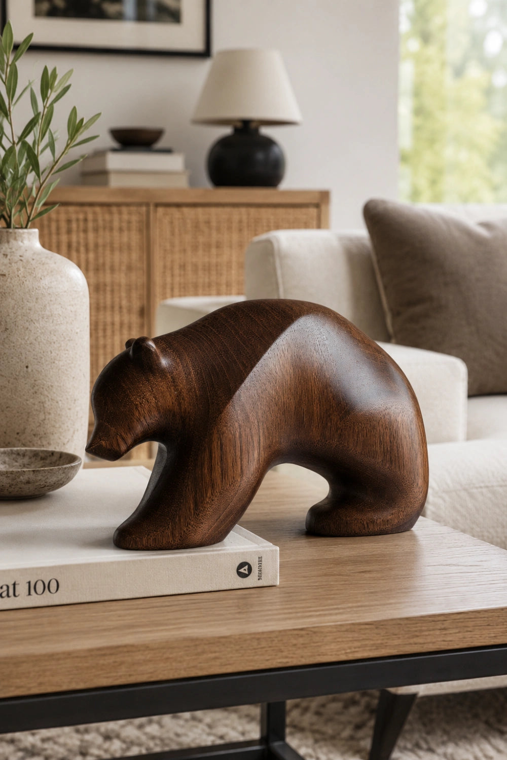Modernist Grizzly Bear Wood Carving | Elegant Cabin Wildlife Decor