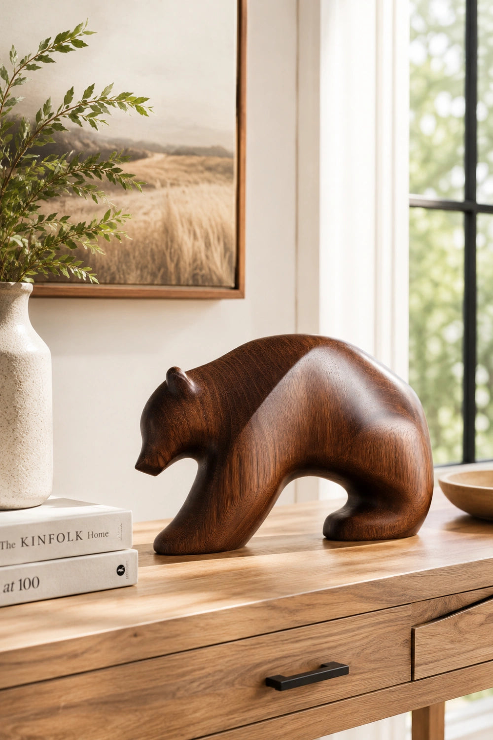 Modernist Grizzly Bear Wood Carving | Elegant Cabin Wildlife Decor