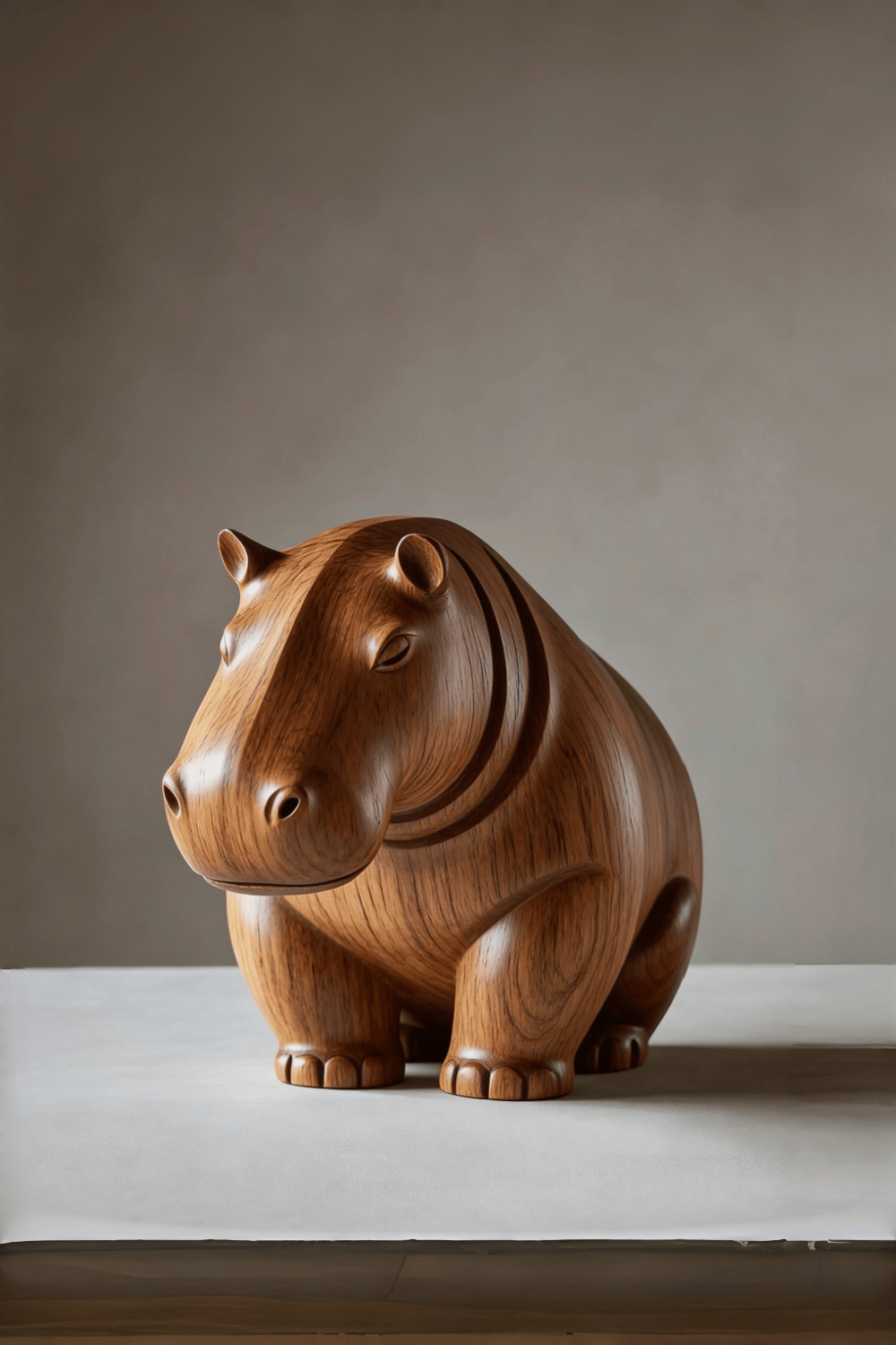 Solid Wood Hippopotamus Figurine | Premium Organic Modern Safari Decor