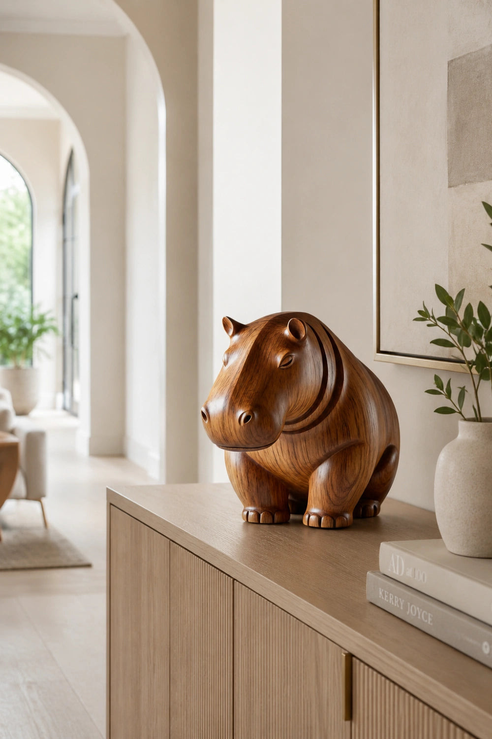 Solid Wood Hippopotamus Figurine | Premium Organic Modern Safari Decor
