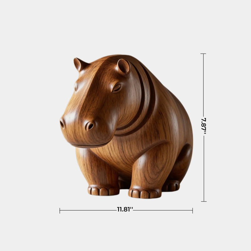 Solid Wood Hippopotamus Figurine | Premium Organic Modern Safari Decor