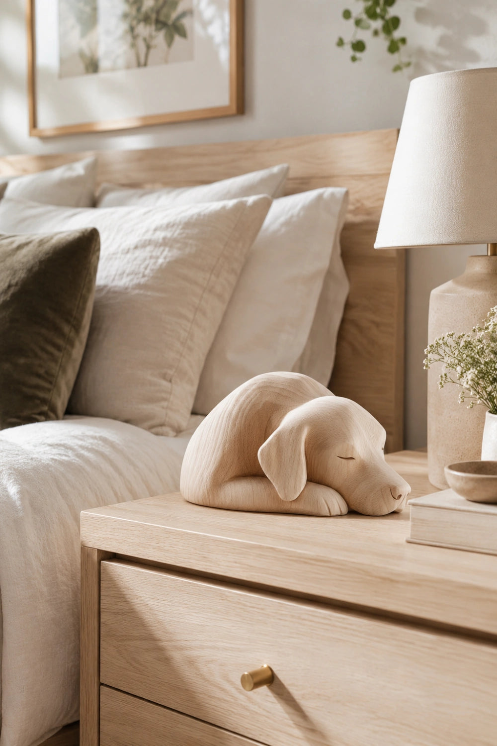 Serene Light Wood Dog Statuette | Peaceful Pet Remembrance Gift