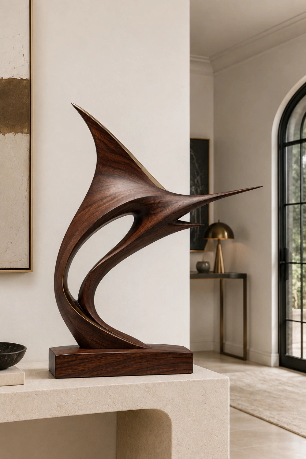 Modern Marlin Wood Sculpture | Luxury Coastal Marine Art