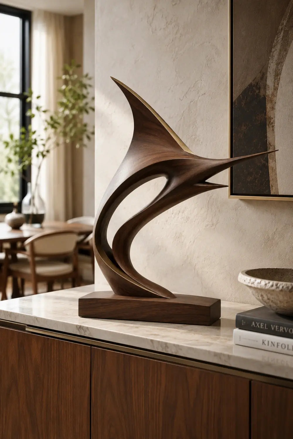 Modern Marlin Wood Sculpture | Luxury Coastal Marine Art