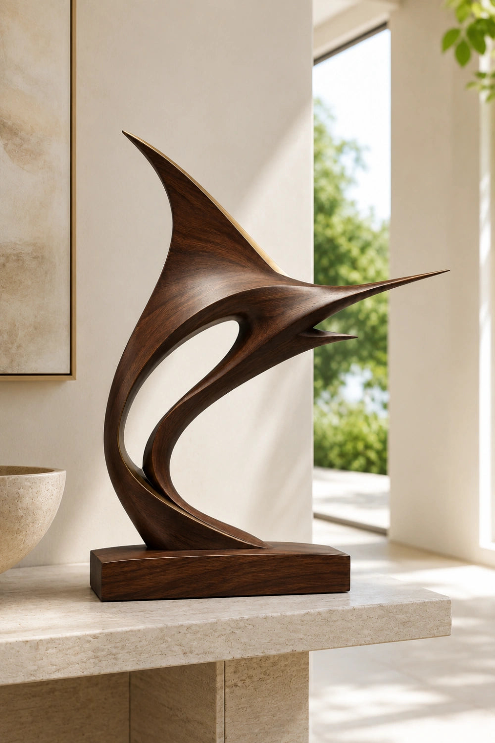 Modern Marlin Wood Sculpture | Luxury Coastal Marine Art