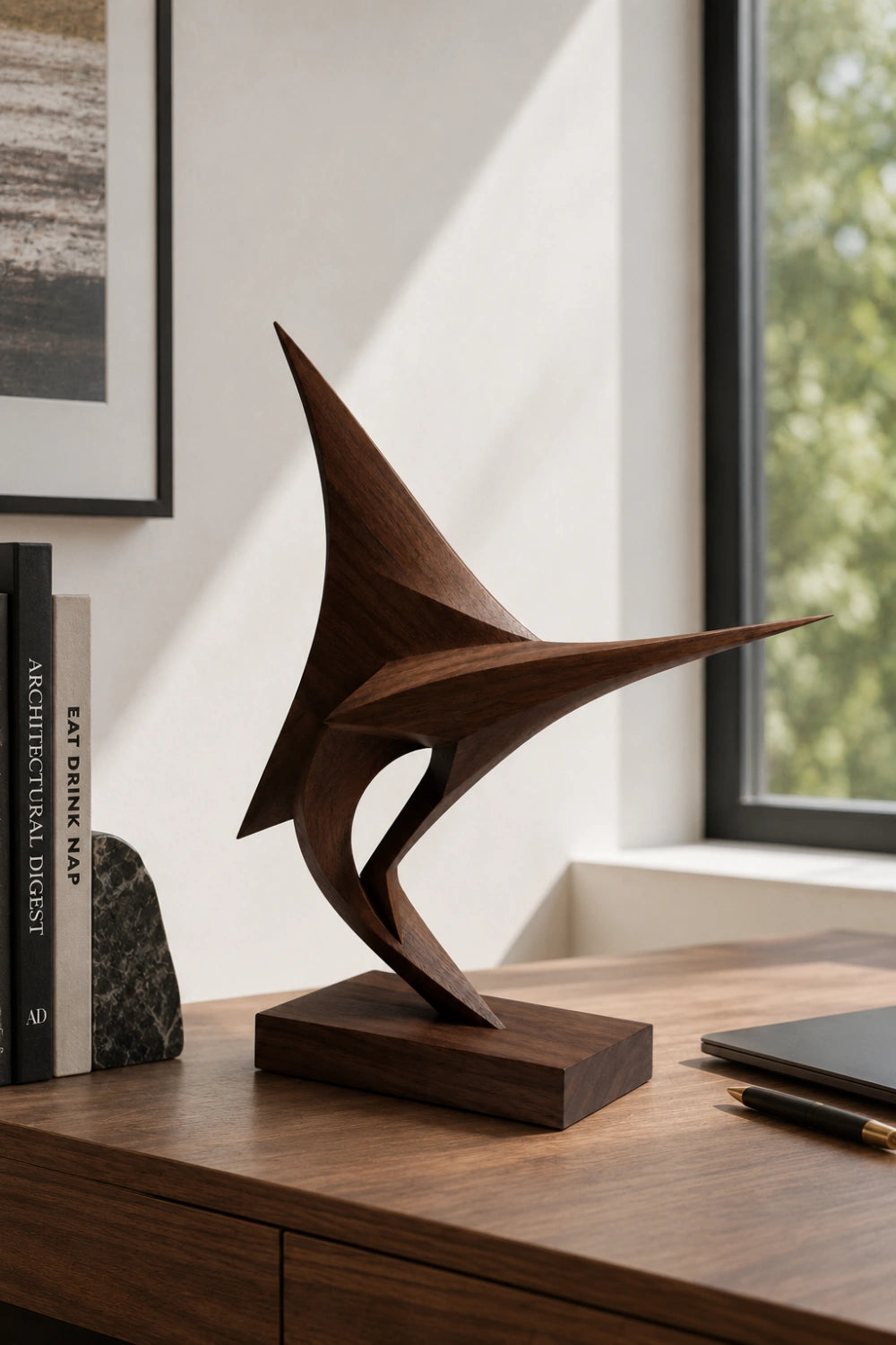 Geometric Wood Marlin Sculpture | Modern Coastal Decor Luxury Gift