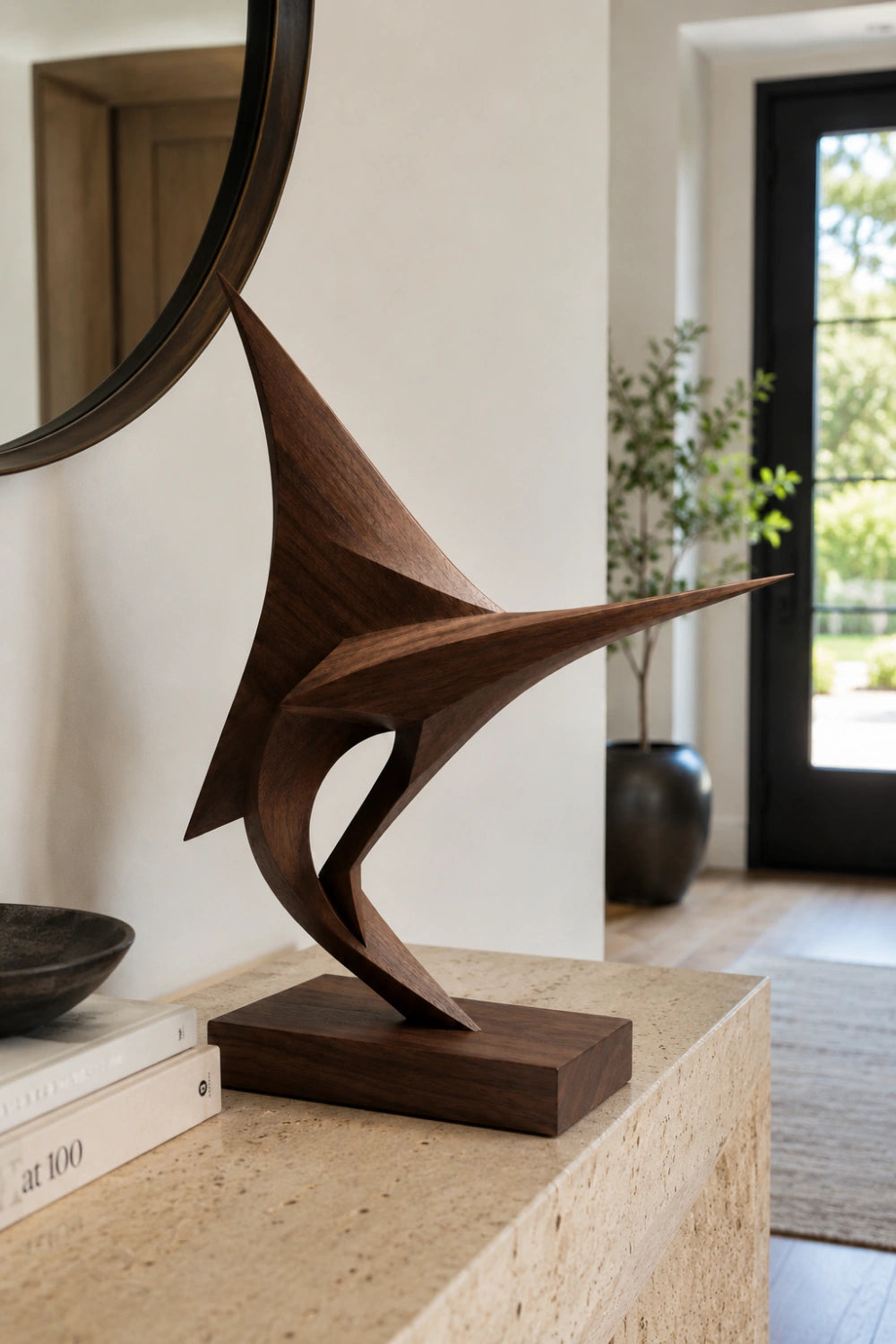 Geometric Wood Marlin Sculpture | Modern Coastal Decor Luxury Gift