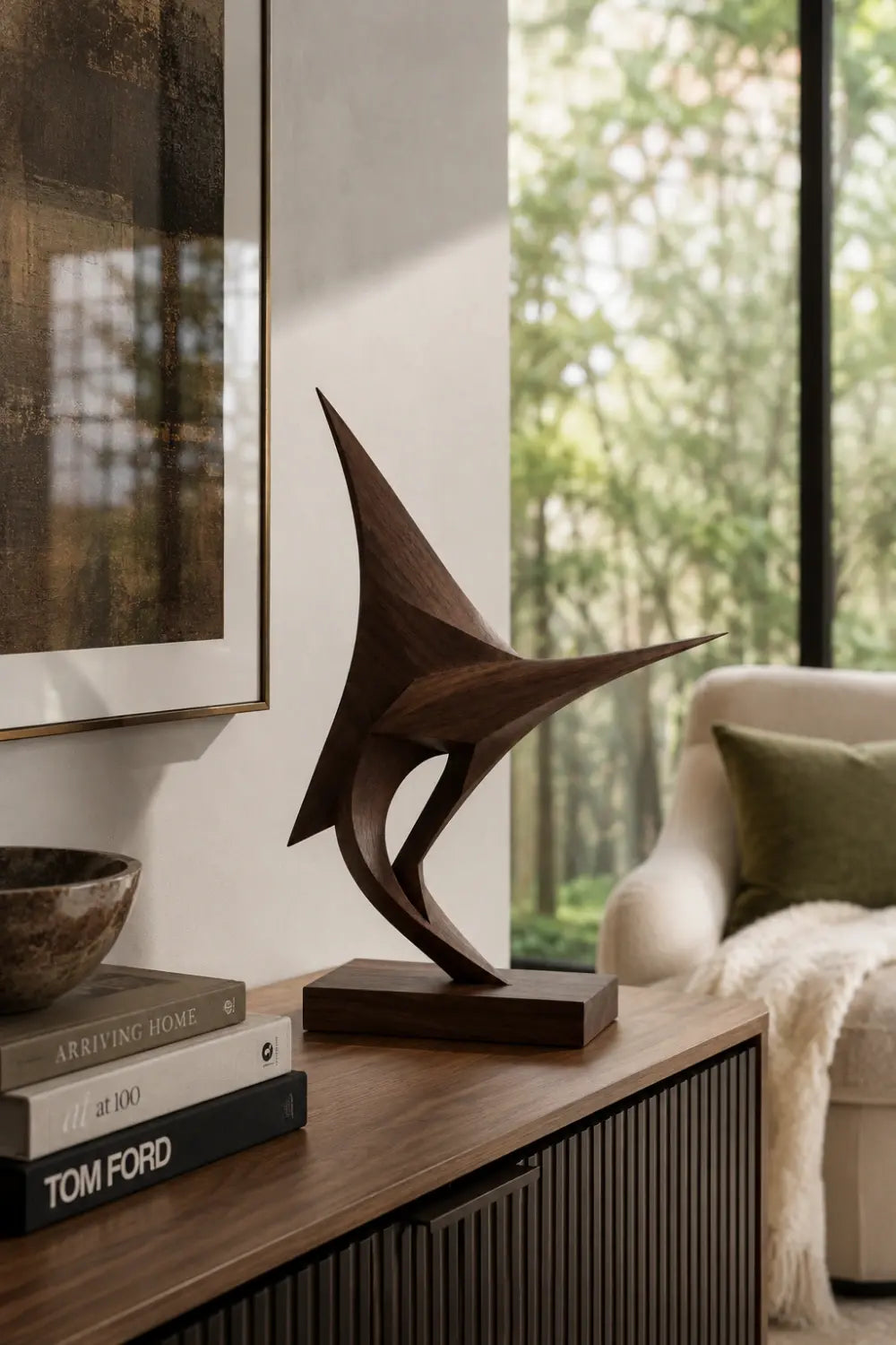 Geometric Wood Marlin Sculpture | Modern Coastal Decor Luxury Gift