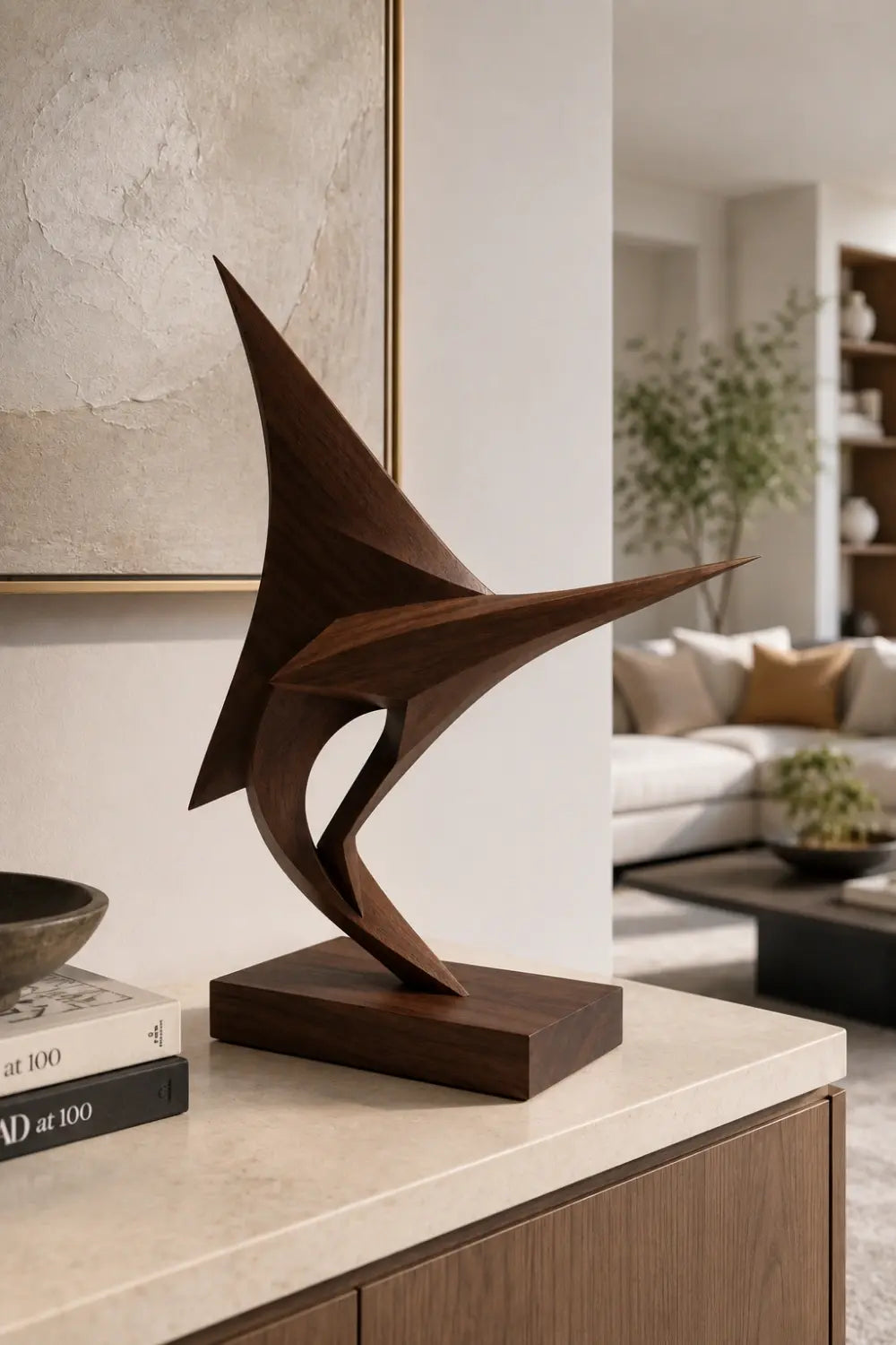 Geometric Wood Marlin Sculpture | Modern Coastal Decor Luxury Gift