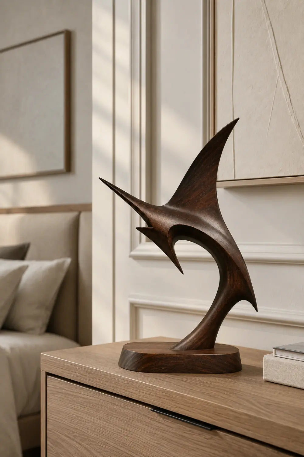 Fluid Abstract Wood Sailfish Statue | Sleek Nautical Decor Premium Gift