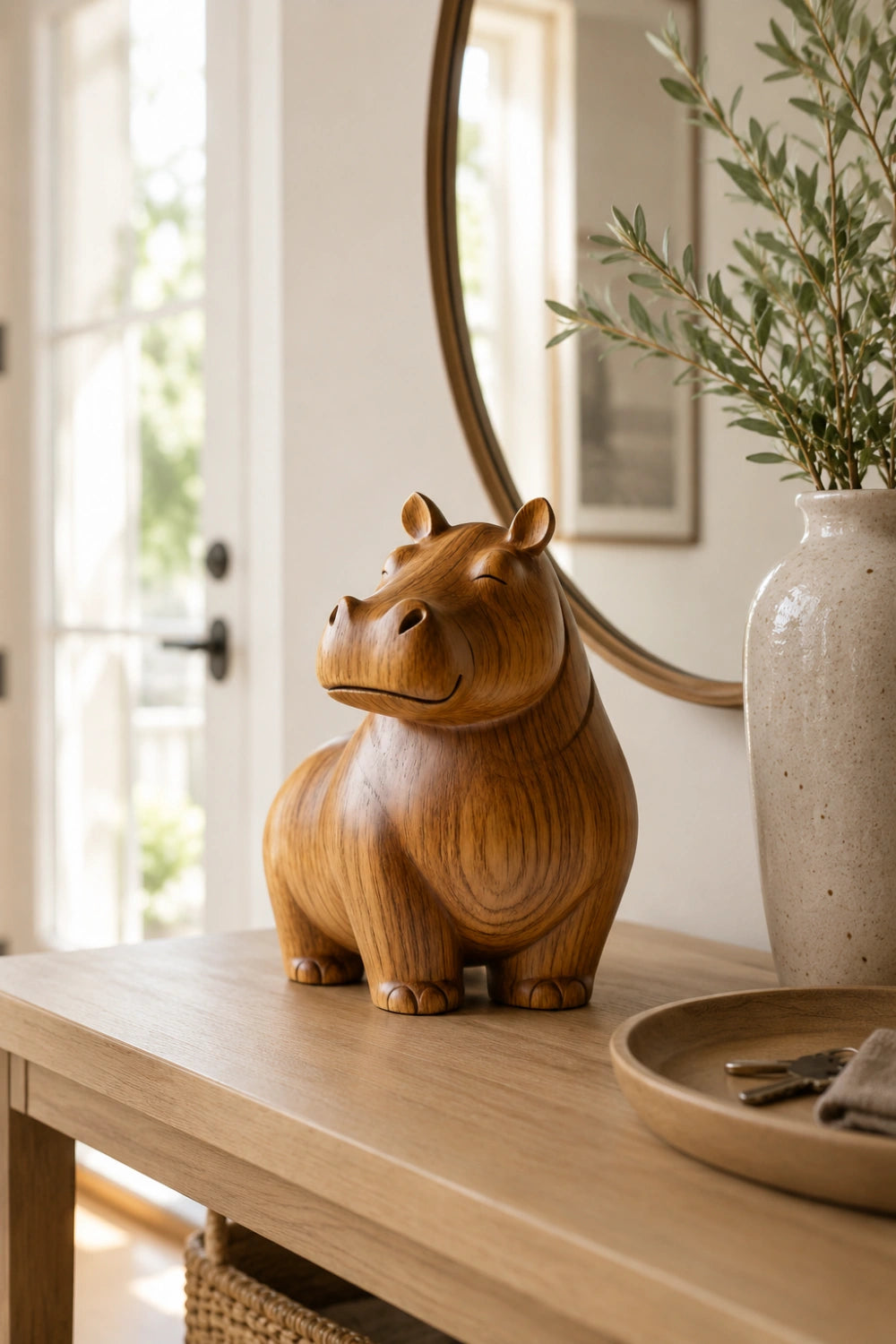 Whimsical Wood Hippo Figurine | Minimalist Animal Decor | Charming Gift Idea